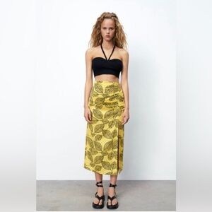 Zara Leaf Print Midi Skirt with Slit